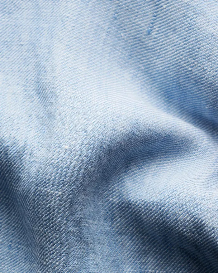 Men Solid Twill Linen Shirt Blue Eton Casual Shirts Men Solid Twill Linen Shirt Blue Eton Casual Shirts