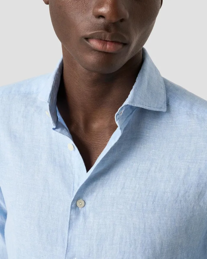 Men Solid Twill Linen Shirt Blue Eton Casual Shirts Men Solid Twill Linen Shirt Blue Eton Casual Shirts