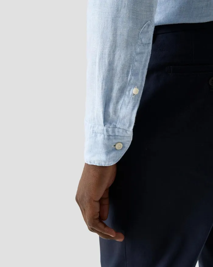 Men Solid Twill Linen Shirt Blue Eton Casual Shirts Men Solid Twill Linen Shirt Blue Eton Casual Shirts