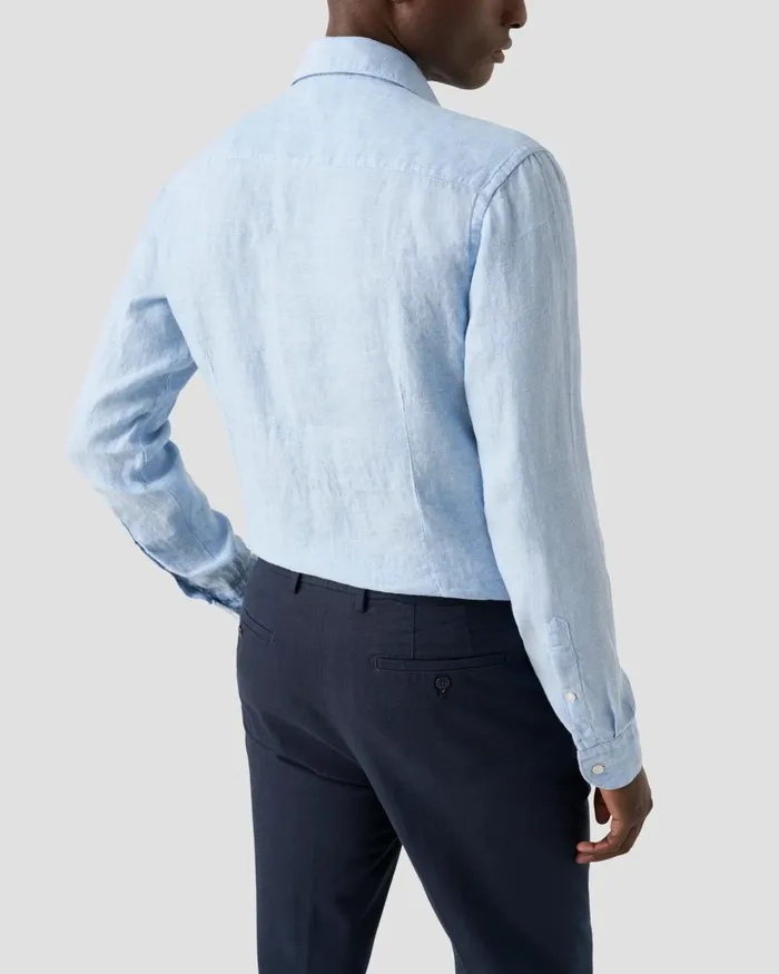 Men Solid Twill Linen Shirt Blue Eton Casual Shirts Men Solid Twill Linen Shirt Blue Eton Casual Shirts