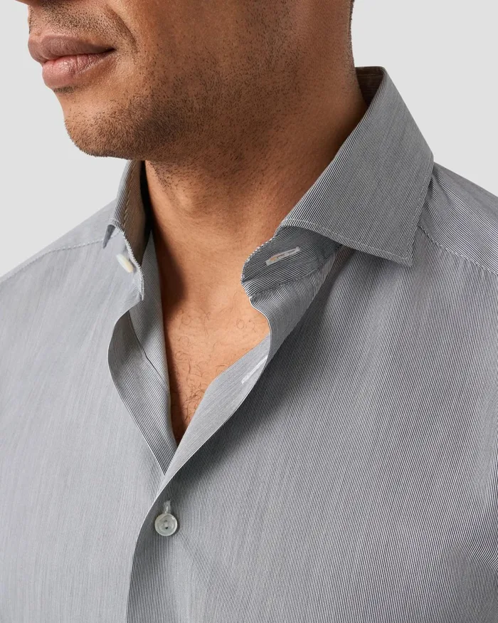 Men Striped Cotton Silk Shirt Blue Eton Casual Shirts Men Striped Cotton Silk Shirt Blue Eton Casual Shirts