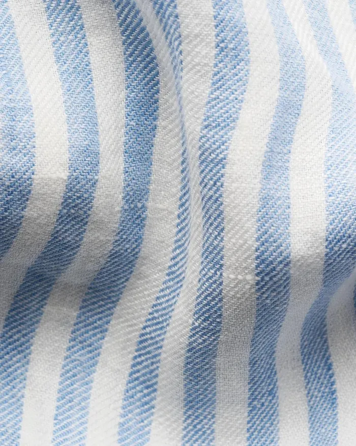 Men Striped Linen Twill Shirt Blue Eton Casual Shirts Men Striped Linen Twill Shirt Blue Eton Casual Shirts