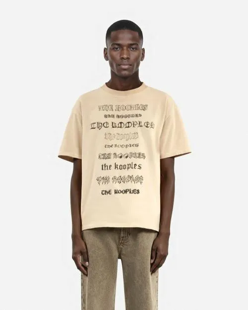 Men Tshirts The Kooples Beige Screen Print TShirt Beige Taupe