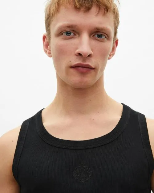 Men Tshirts The Kooples Black Tank Top With Crest Embroidery Black Washed