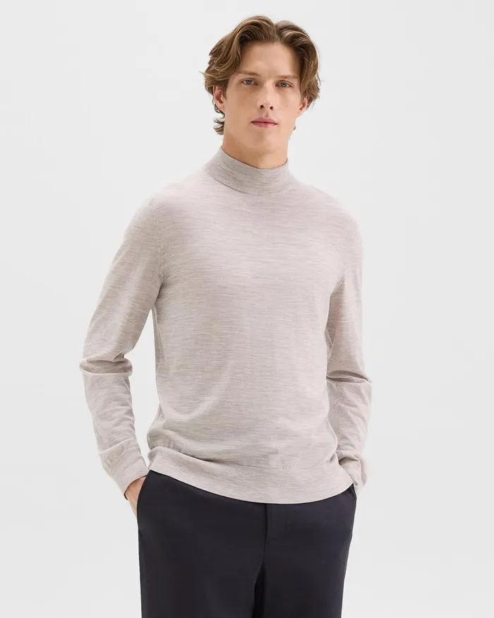 Men Theory Sweaters Cardigans Mock Neck Sweater In Regal Wool Light Heather Barley