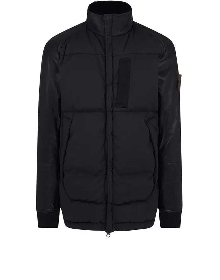 Mens 002F3 Featherweight Leather With Stretch Wool Nylon Down Ghost Piece Blouson In Black Stone Island Coats 038 Jackets Mens 002F3 Featherweight Leather With Stretch Wool Nylon Down Ghost Piece Blouson In Black Stone Island Coats 038 Jackets