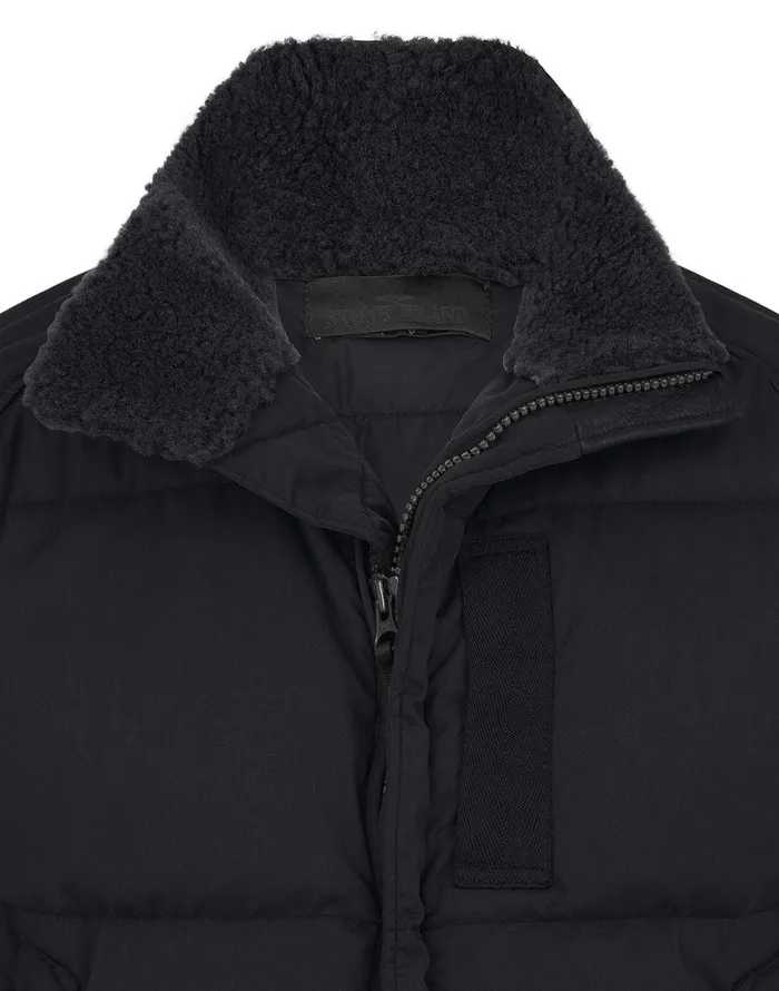 Mens 002F3 Featherweight Leather With Stretch Wool Nylon Down Ghost Piece Blouson In Black Stone Island Coats 038 Jackets