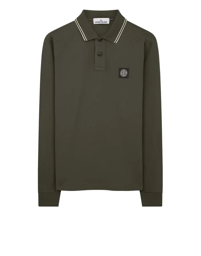 Mens 2Ss18 Long Sleeve Polo Shirt In Dark Forest Stone Island Polo Shirts