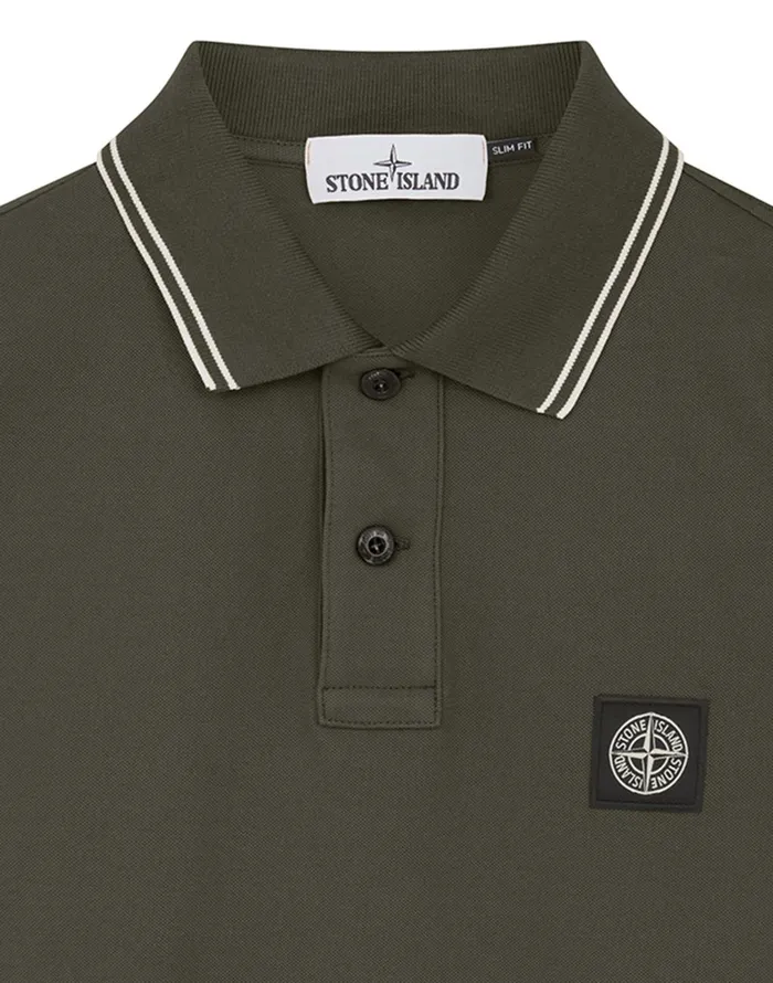 Mens 2Ss18 Long Sleeve Polo Shirt In Dark Forest Stone Island Polo Shirts