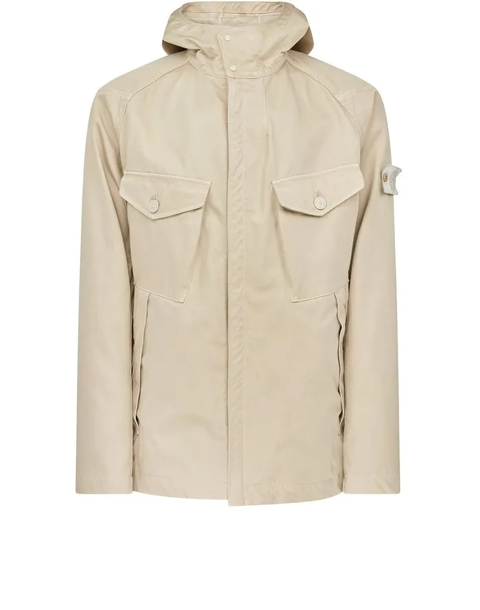 Mens 441F1 Raso Gommato Double Ghost Piece Hooded Jacket In Beige Stone Island Coats 038 Jackets Mens 441F1 Raso Gommato Double Ghost Piece Hooded Jacket In Beige Stone Island Coats 038 Jackets