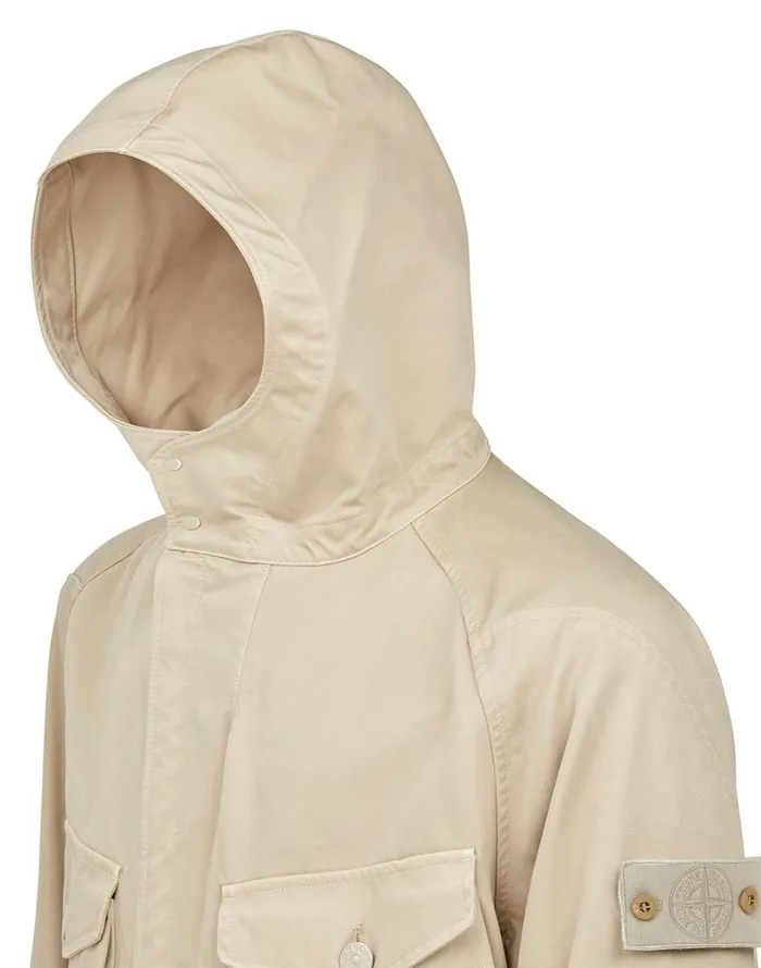 Mens 441F1 Raso Gommato Double Ghost Piece Hooded Jacket In Beige Stone Island Coats 038 Jackets