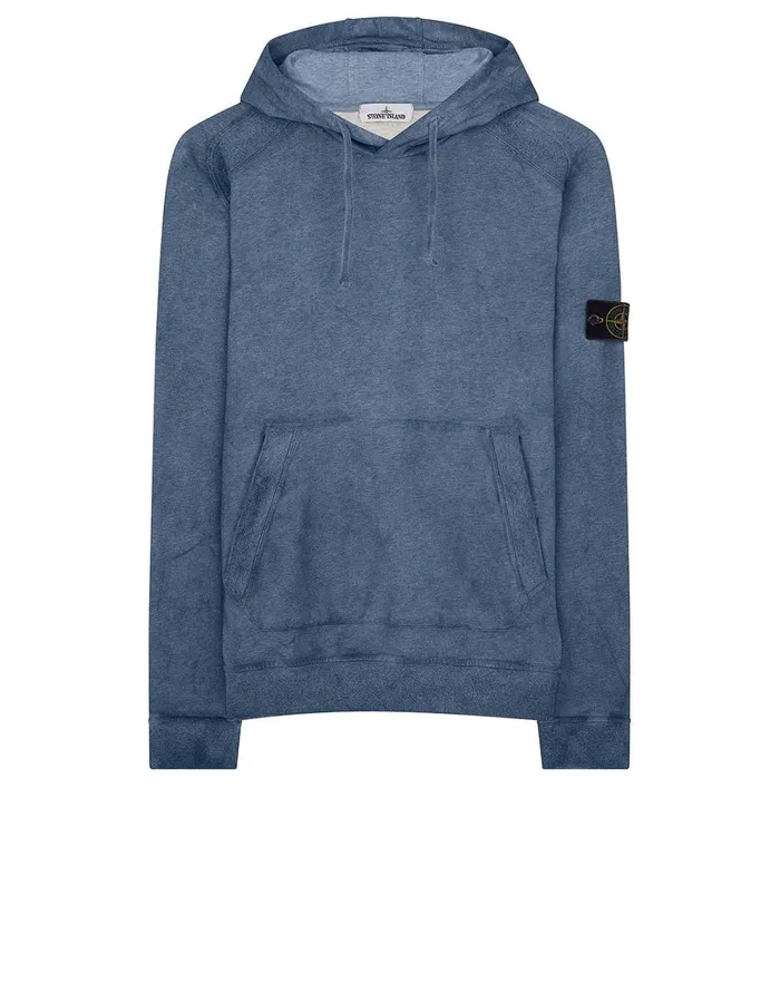Mens 62090 Dust Colour Mlange Cotton Fleece Hooded Sweatshirt In Periwinkle Stone Island Sweatshirts