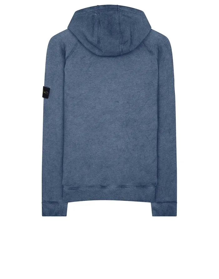 Mens 62090 Dust Colour Mlange Cotton Fleece Hooded Sweatshirt In Periwinkle Stone Island Sweatshirts