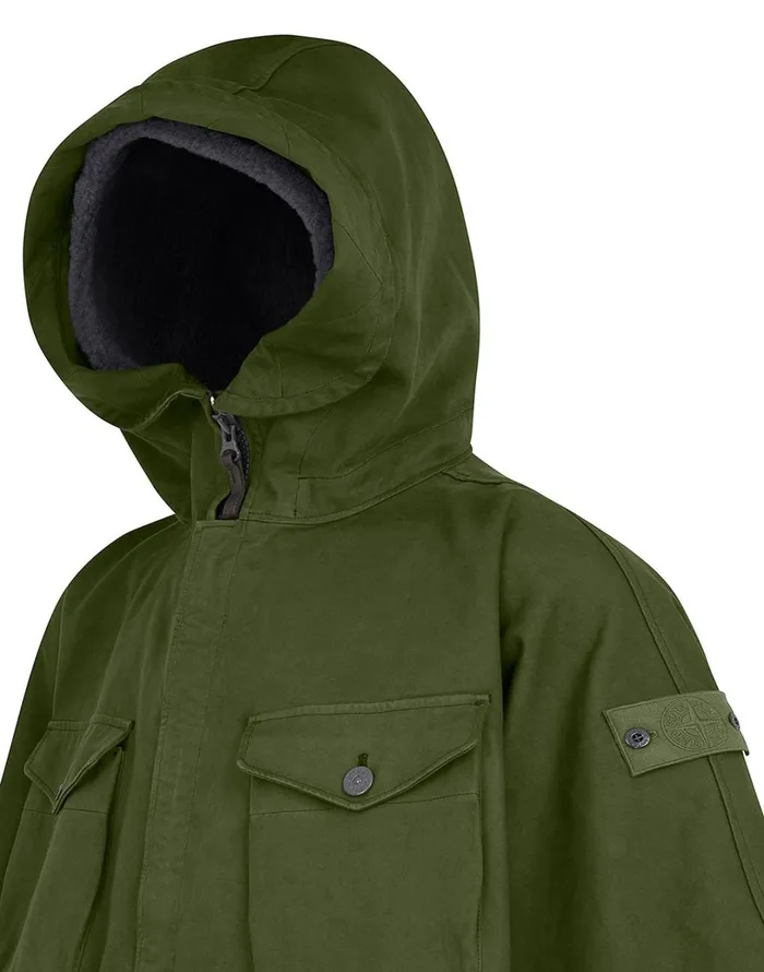 Mens 717F1 Raso Gommato Double Ghost Piece Hooded Cape In Khaki Stone Island Coats 038 Jackets