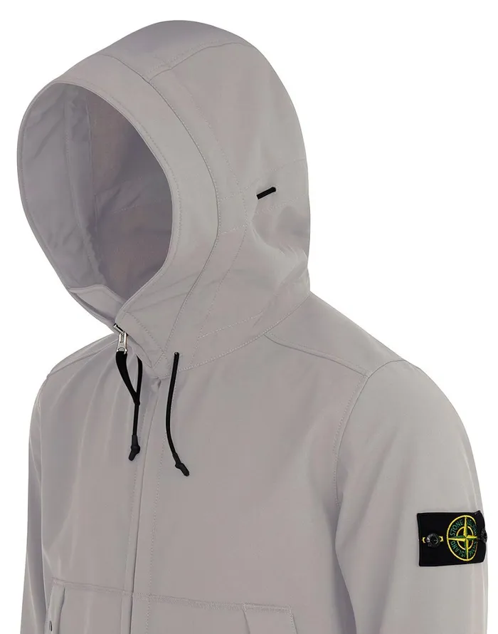Mens Q0122 Soft ShellR Hooded Blouson In Dove Grey Stone Island Coats 038 Jackets