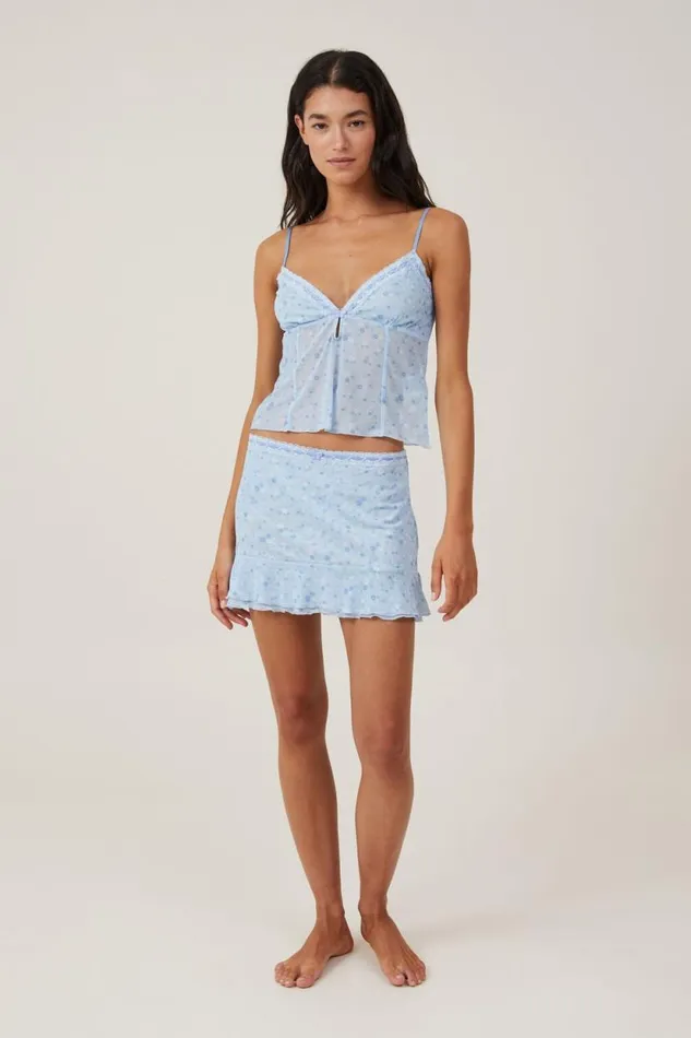 Mesh Frill Hem Skirt Follie Floral Ice Water Women Cotton On Skirts