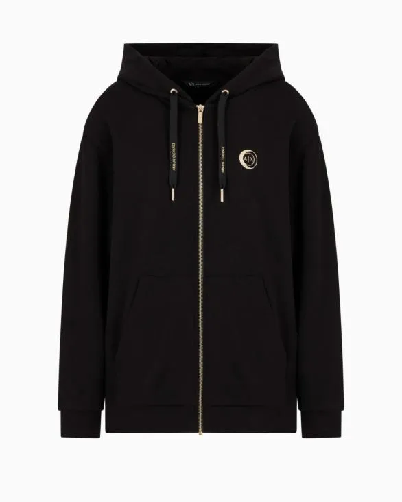 Metal Logo Zip Up Hoodie Black Women Armani Matching Sets