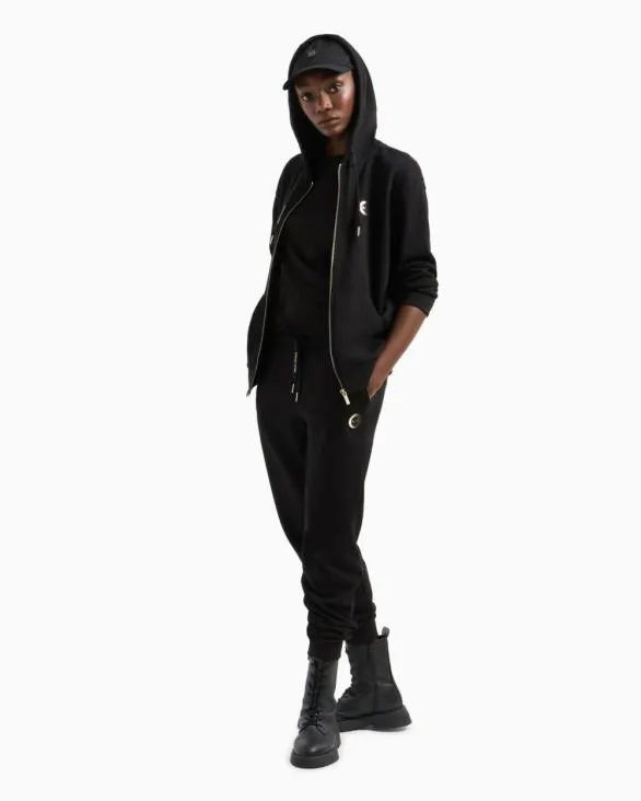 Metal Logo Zip Up Hoodie Black Women Armani Matching Sets Metal Logo Zip Up Hoodie Black Women Armani Matching Sets