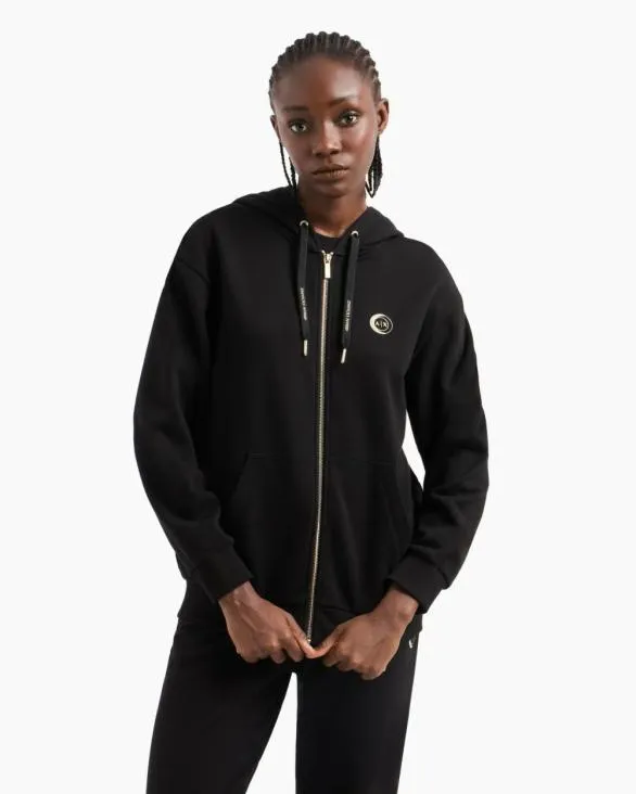 Metal Logo Zip Up Hoodie Black Women Armani Matching Sets Metal Logo Zip Up Hoodie Black Women Armani Matching Sets