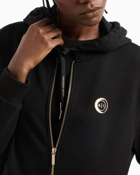 Metal Logo Zip Up Hoodie Black Women Armani Matching Sets Metal Logo Zip Up Hoodie Black Women Armani Matching Sets