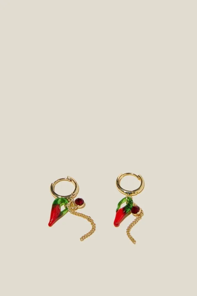 Mid Charm Earring Gold Plated Glass Chilli Women Cotton On Jewelry
