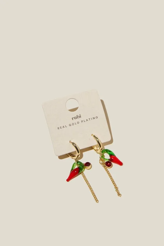 Mid Charm Earring Gold Plated Glass Chilli Women Cotton On Jewelry Mid Charm Earring Gold Plated Glass Chilli Women Cotton On Jewelry