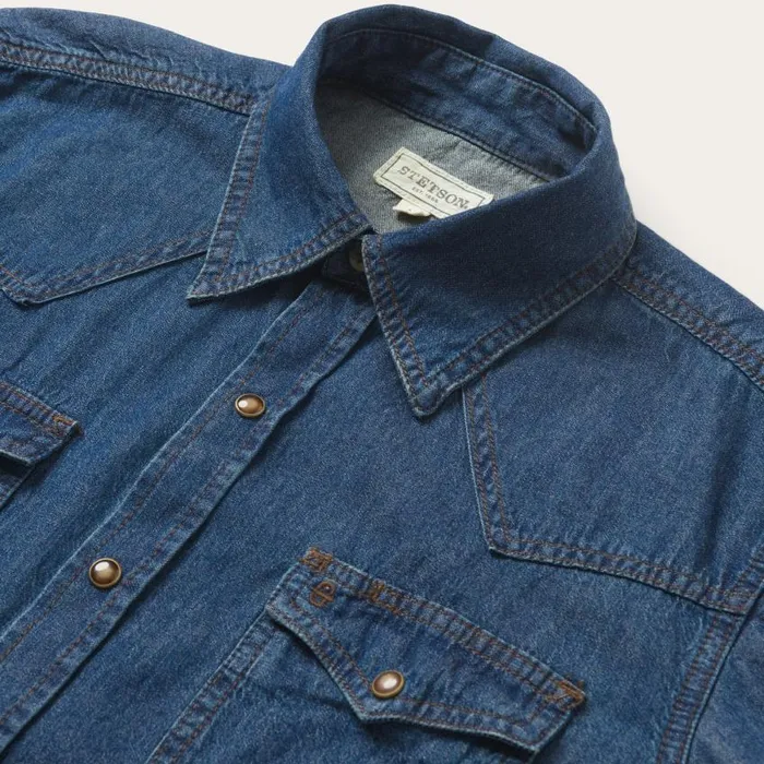 Modern Denim Western Shirt Blue Men Stetson Modern Cut
