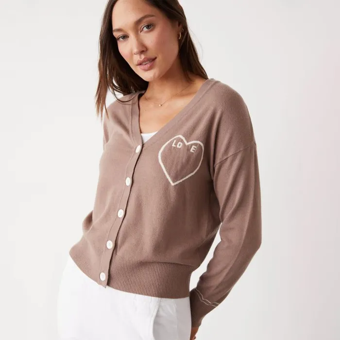 MONROW KNITS Light Soft Knit Love Cardigan Pecan 8211 Shop