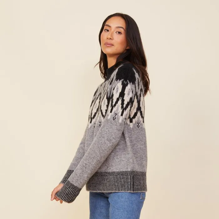 MONROW KNITS Mock Neck Fair Isle Sweater Heather Grey 8211 Shop