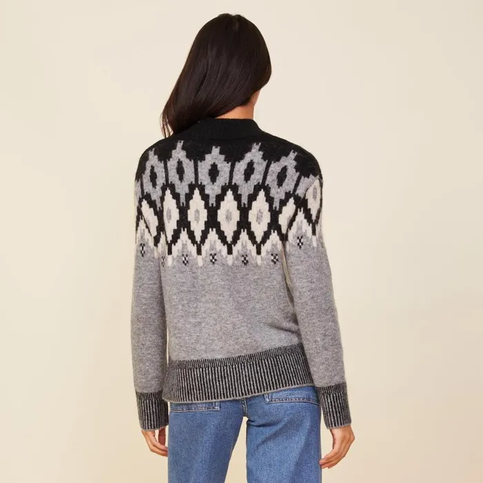 MONROW KNITS Mock Neck Fair Isle Sweater Heather Grey 8211 Shop