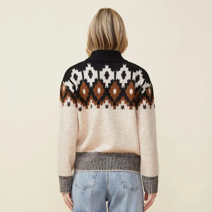 MONROW KNITS Mock Neck Fair Isle Sweater Off White 8211 Shop