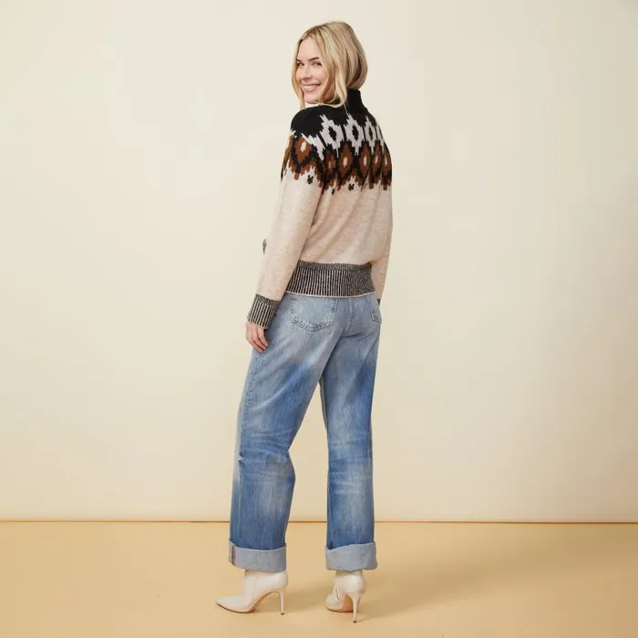 MONROW KNITS Mock Neck Fair Isle Sweater Off White 8211 Shop