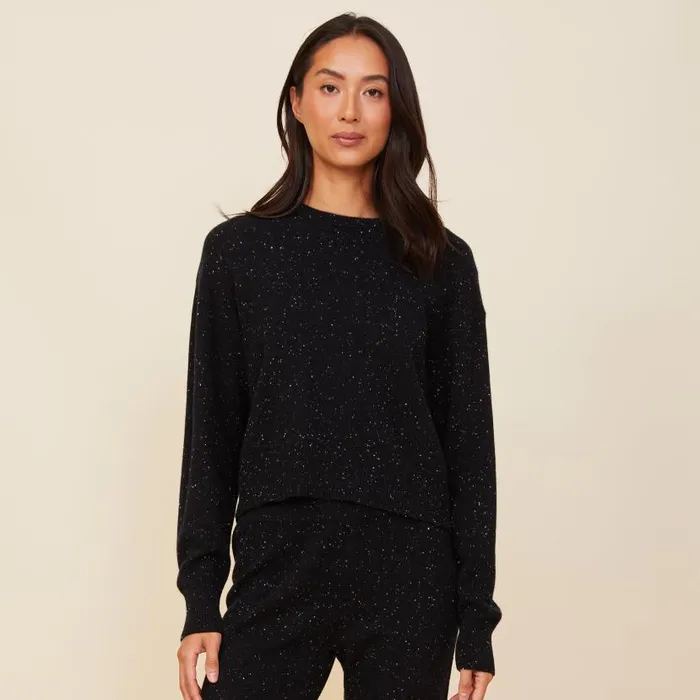 MONROW KNITS Neps Cashmere Crew Neck Sweater Black 8211 Shop