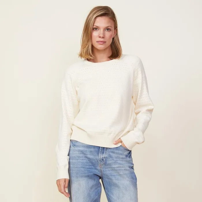MONROW KNITS Soft Knit Pointelle Raglan Sweater Ivory 8211 Shop