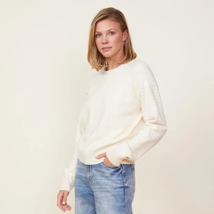 MONROW KNITS Soft Knit Pointelle Raglan Sweater Ivory 8211 Shop
