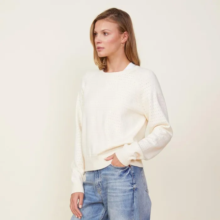MONROW KNITS Soft Knit Pointelle Raglan Sweater Ivory 8211 Shop