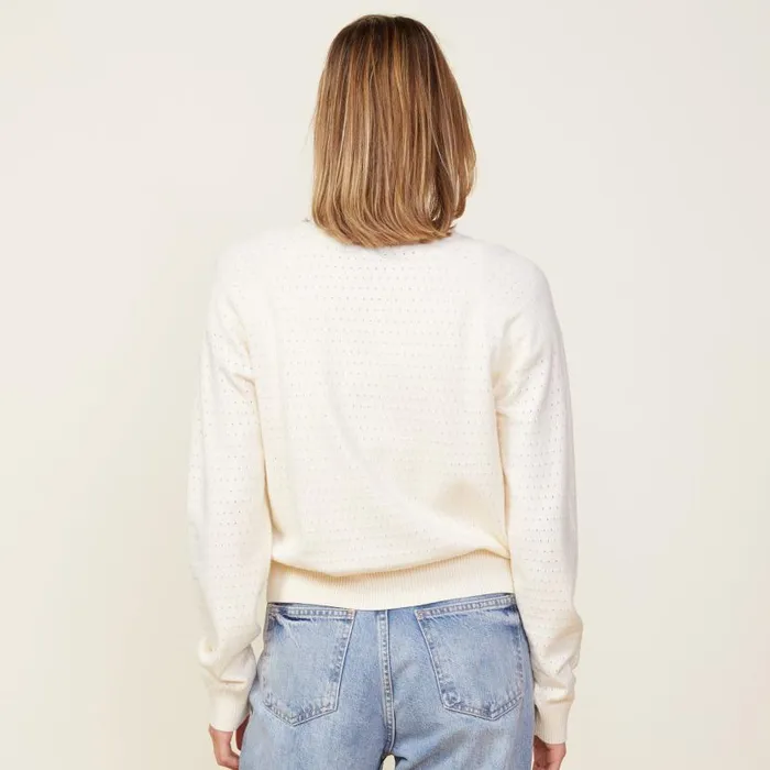 MONROW KNITS Soft Knit Pointelle Raglan Sweater Ivory 8211 Shop