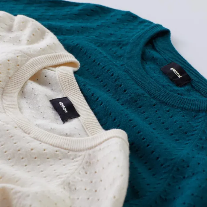 MONROW KNITS Soft Knit Pointelle Raglan Sweater Ivory 8211 Shop