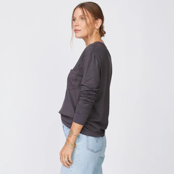 MONROW LONG SLEEVE Long Sleeve ExBoyfriend Pocket Crew Faded Black 8211 Shop