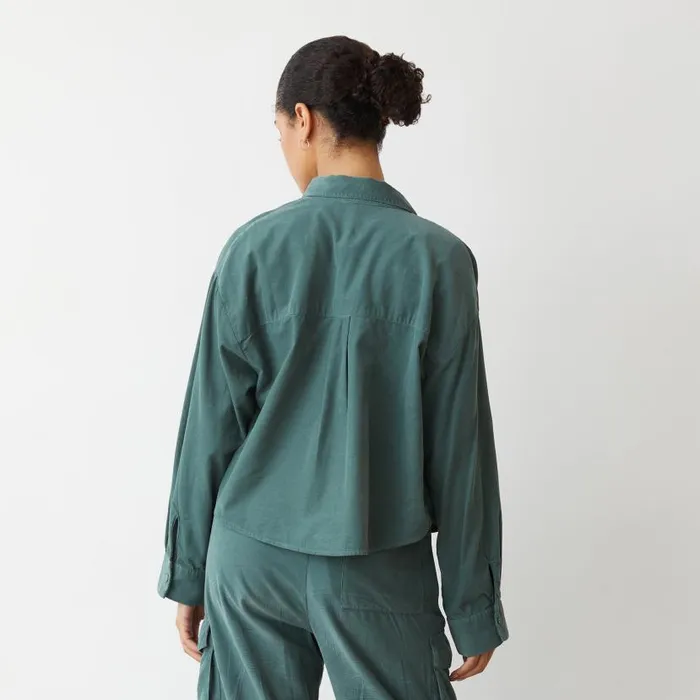 MONROW LONG SLEEVE Mini Corduroy Cropped Shirt Cactus 8211 Shop