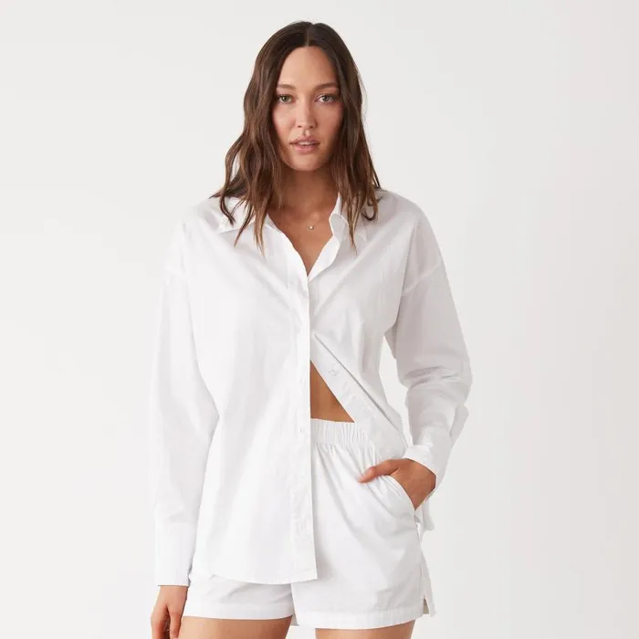 MONROW LONG SLEEVE Poplin Shirt White 8211 Shop