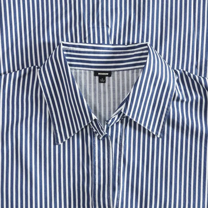 MONROW LONG SLEEVE Stretch Poplin Stripe Shirt French Navy 8211 Shop