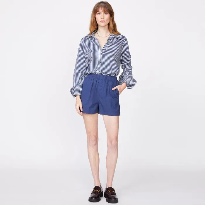 MONROW LONG SLEEVE Stretch Poplin Stripe Shirt French Navy 8211 Shop
