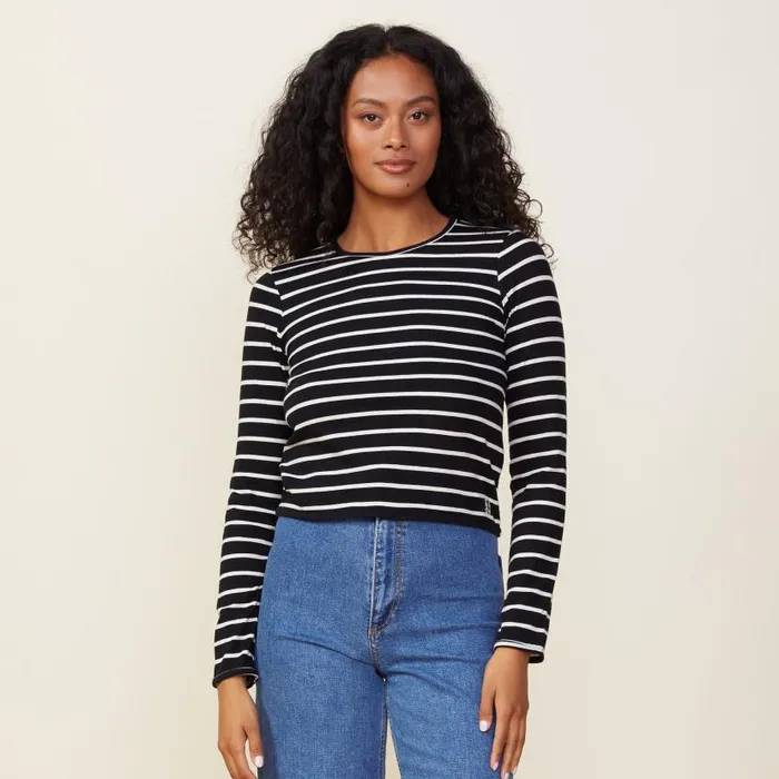 MONROW LONG SLEEVE Stripe Long Sleeve Crew Blacknatural 8211 Shop