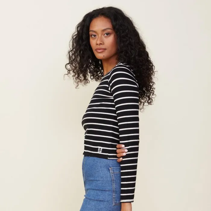 MONROW LONG SLEEVE Stripe Long Sleeve Crew Blacknatural 8211 Shop