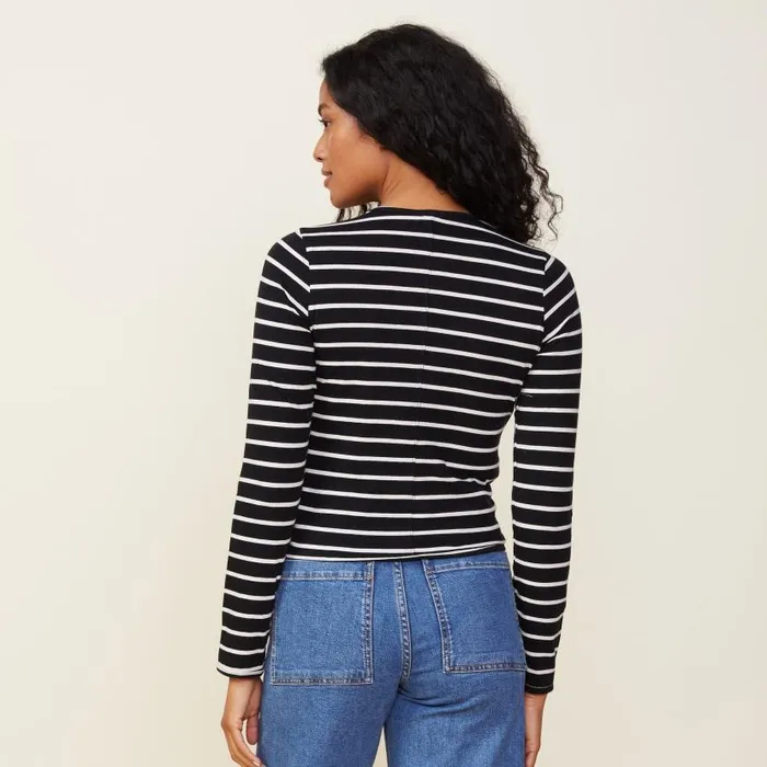 MONROW LONG SLEEVE Stripe Long Sleeve Crew Blacknatural 8211 Shop