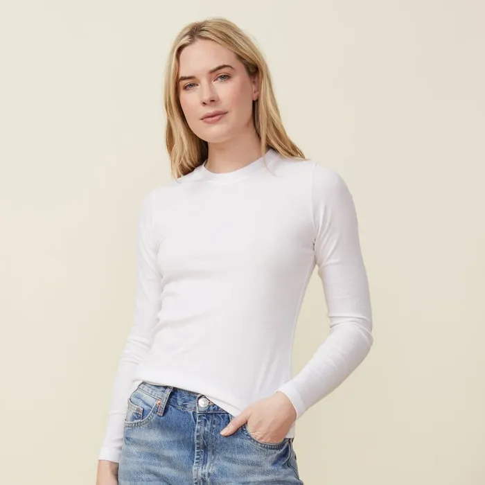 MONROW LONG SLEEVE Supima Rib Long Sleeve Crew White 8211 Shop