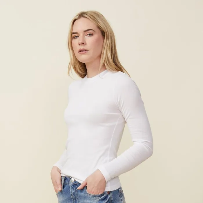 MONROW LONG SLEEVE Supima Rib Long Sleeve Crew White 8211 Shop