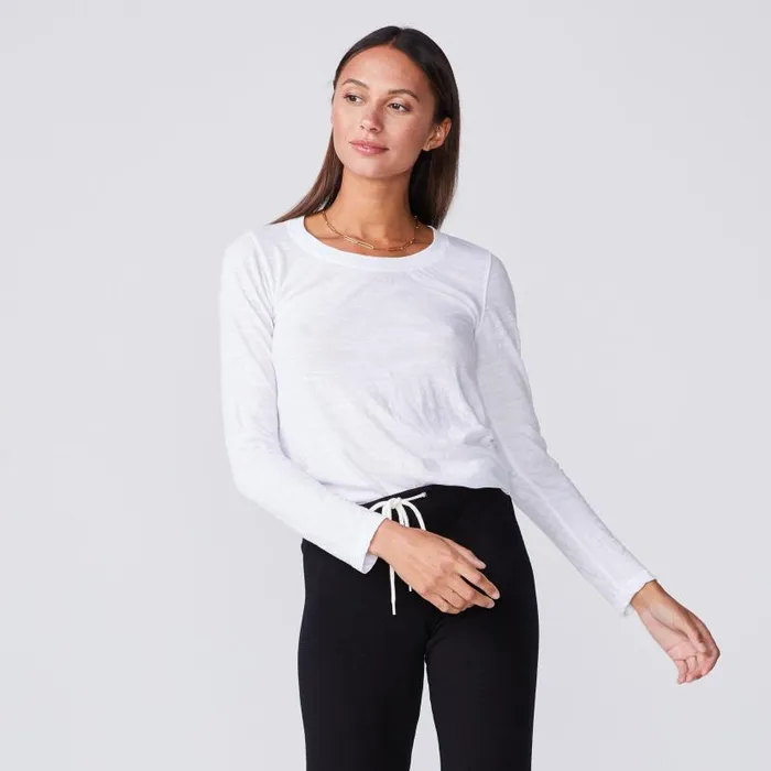 MONROW LONG SLEEVE Textured TriBlend Fitted Long Sleeve Crew White 8211 Shop