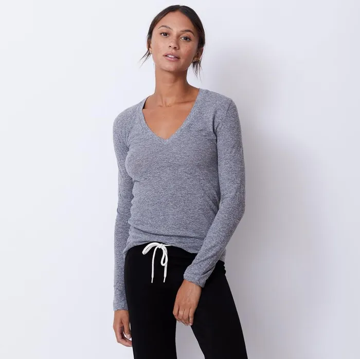 MONROW LONG SLEEVE Textured TriBlend Fitted Long Sleeve V Neck Tee Granite 8211 Shop MONROW LONG SLEEVE Textured TriBlend Fitted Long Sleeve V Neck Tee Granite 8211 Shop